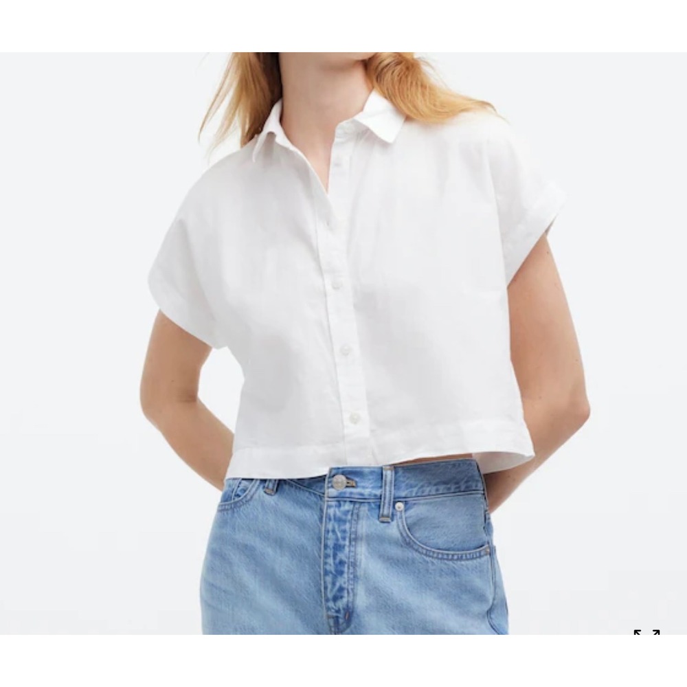 Madewell White Cropped Button-Front Shirt